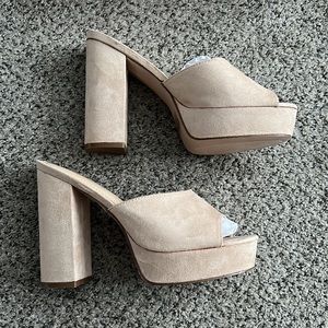 Chase + Chloe Blush Nude Suede Platform Mules